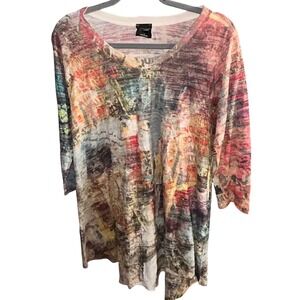 Inoah Womens Asymmetrical Abstract Top Size S Art to Wear Oversized Lightweight